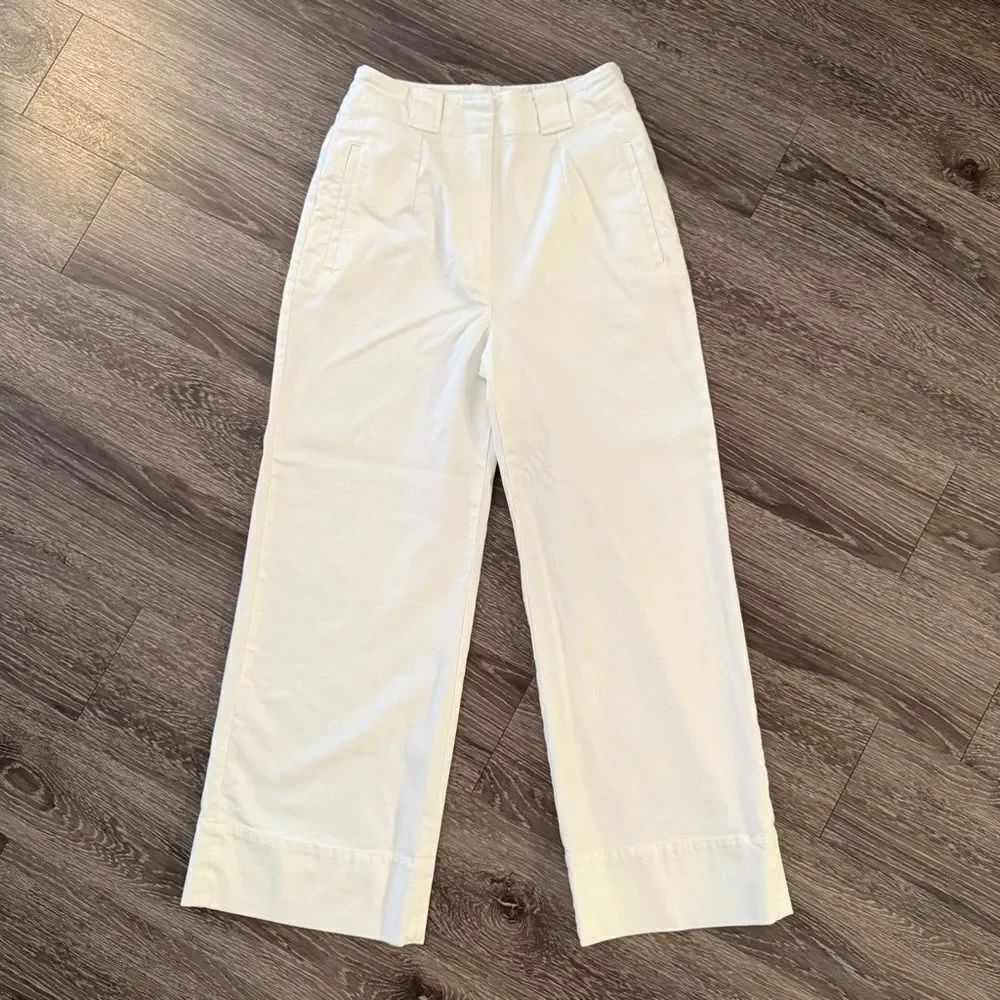 Banana Republic Ivory Cotton Blend Wide Leg Pants Long Inseam